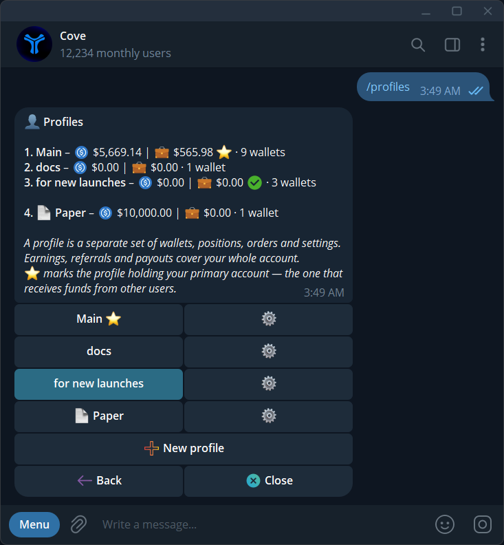 The Cove profile picker